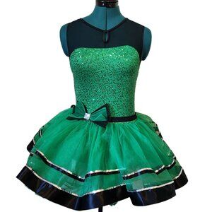Weissman Girl's Dance Costume Green Black Sliver St. Patricks Tulle Size LC 14